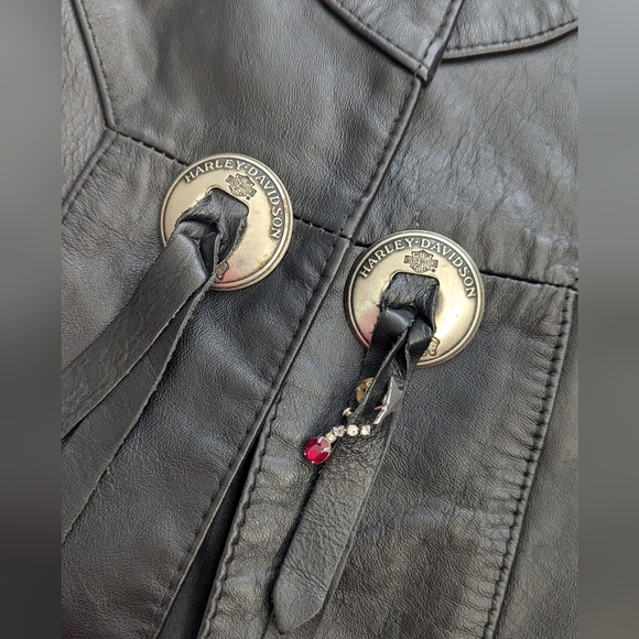 Vintage Harley Davidson Leather Fringed Concho Chain Vest Motorcycle Biker Sz XL - Picture 7 of 15